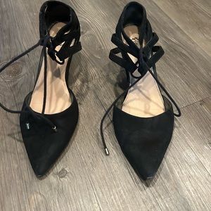 Fioni Ladies Black Suede Pointed Shoes With Ankle Ties Size